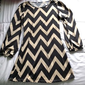 Women’s Cream and Black Chevron Dress